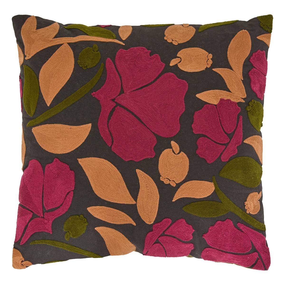Coussin déhoussable avec broderies florales BELLISSIMA violet, ATMOSPHERA