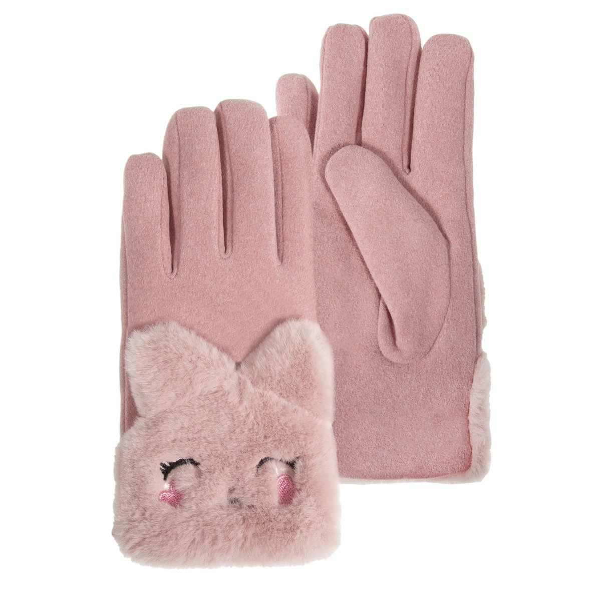 Gants doublés en imitation fourrure rose, ISOTONER