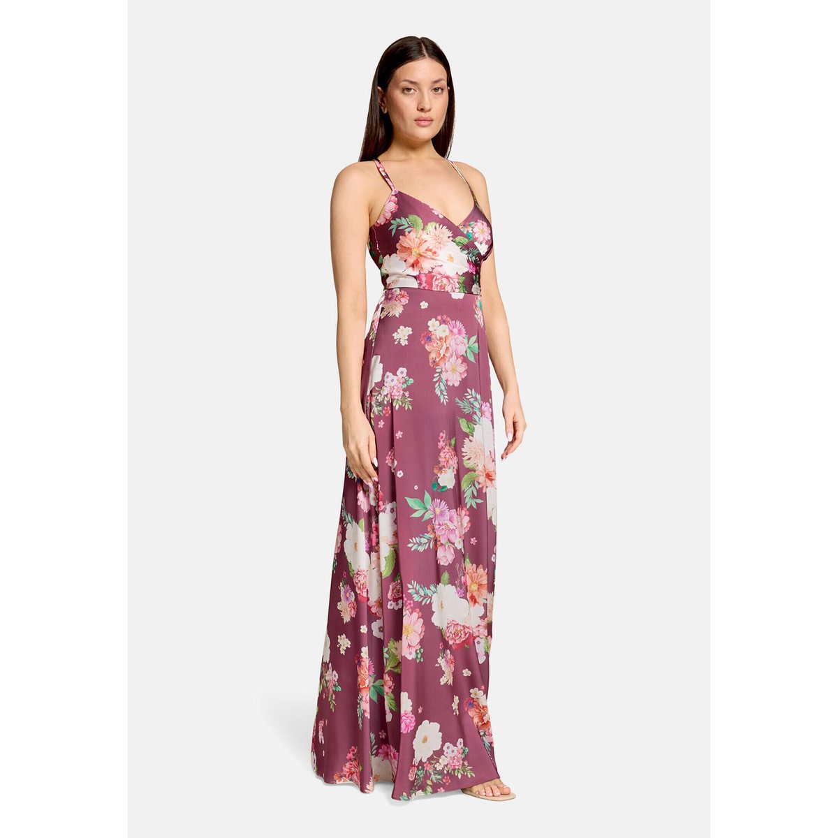 Robe de soirée à encolure en v dark red/pink, VERA MONT