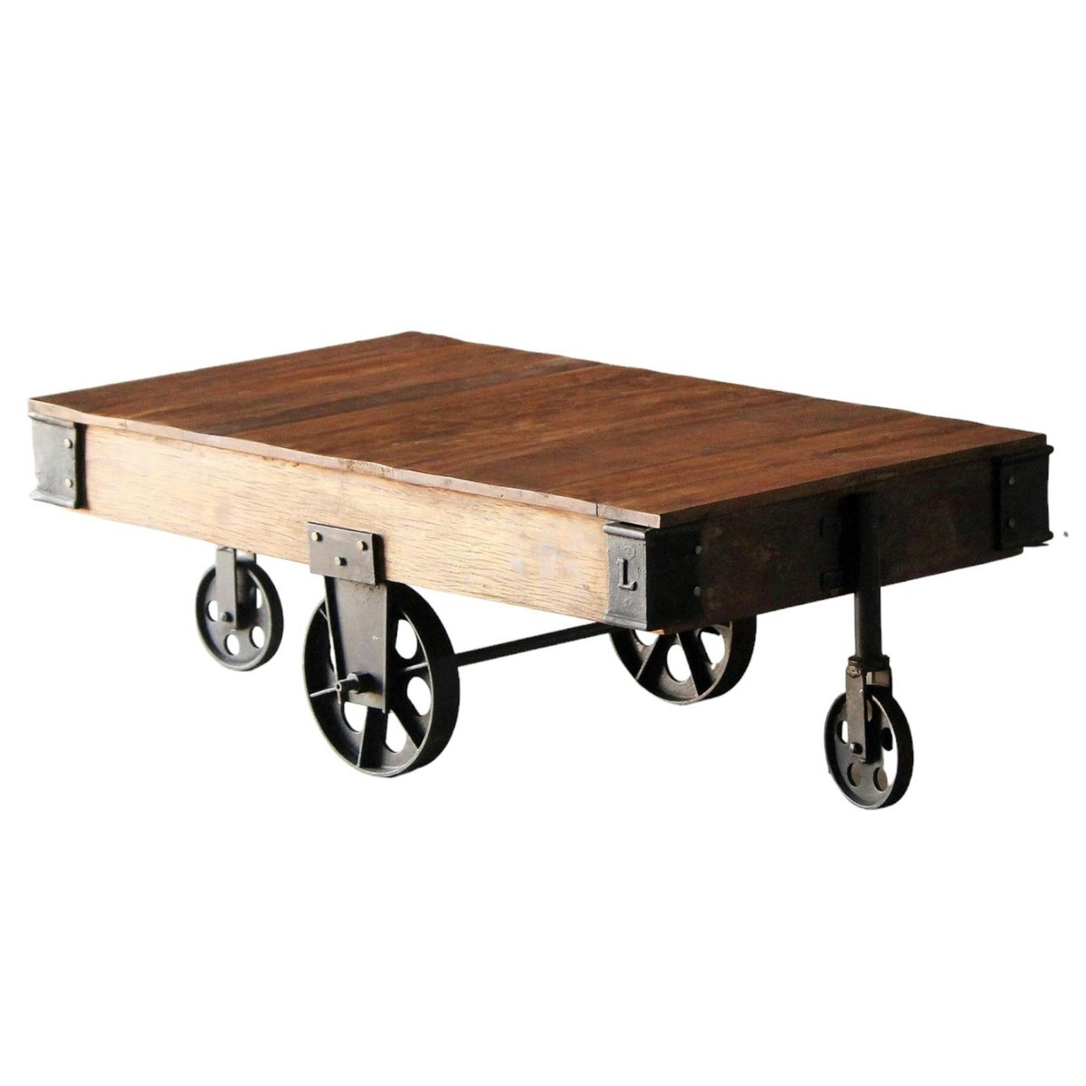 Table basse à roulettes style industriel bois recyclé et métal vintage 120x70cm LEEDS bois naturel, PIER IMPORT