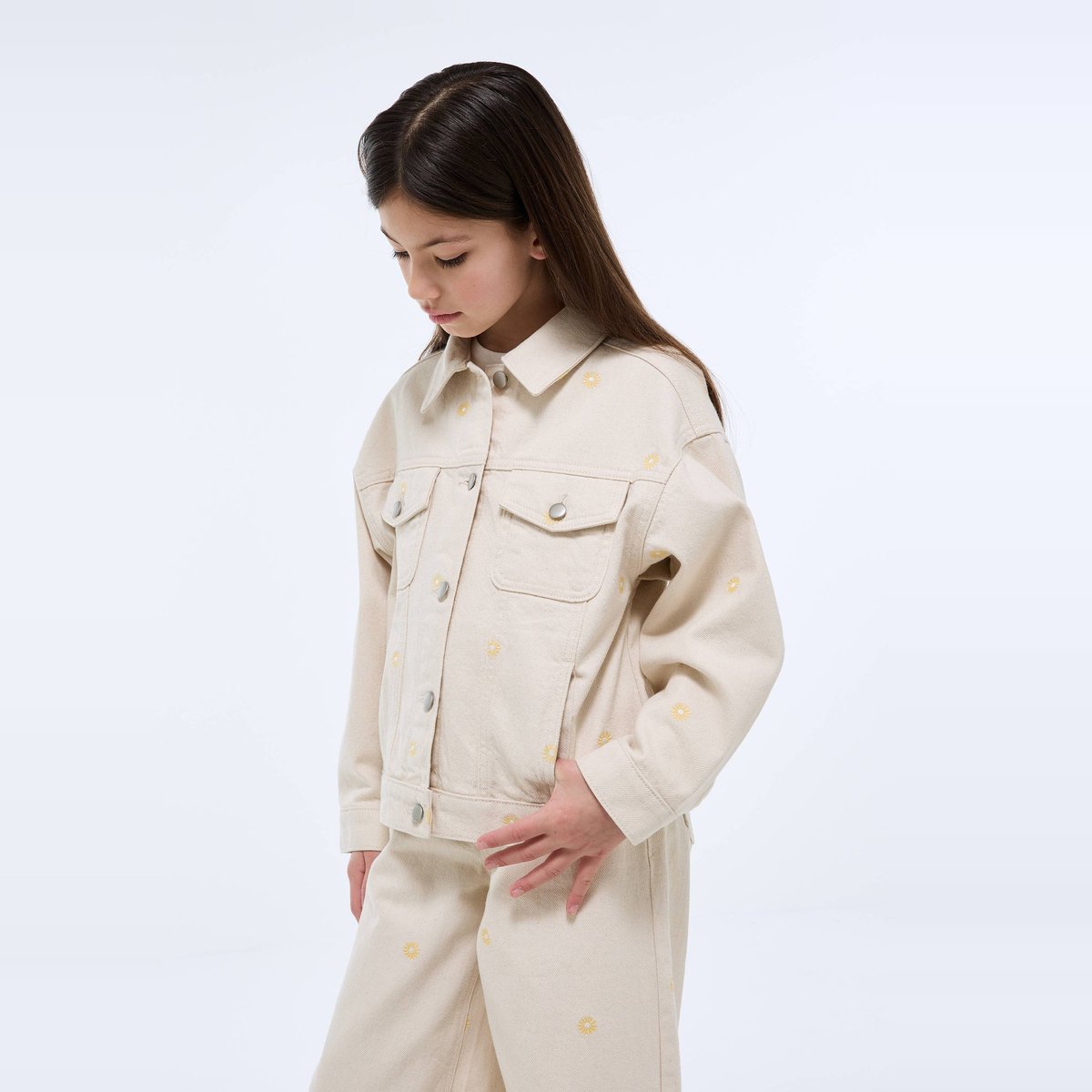 Veste brodée en jean naturel, MONOPRIX