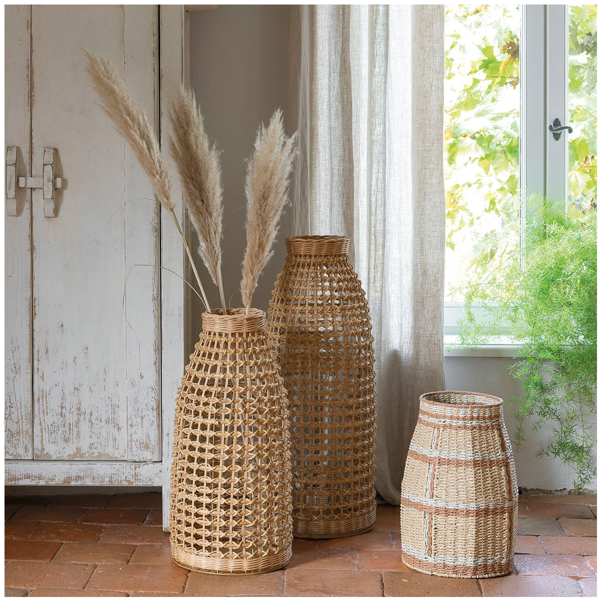 Vase décoratif HOKA corde de papier naturel, BLANC D’IVOIRE