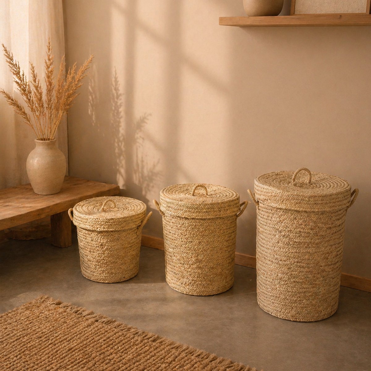 Panier chevron avec couvercle et anse -  LOJI naturel, HOME MAISON