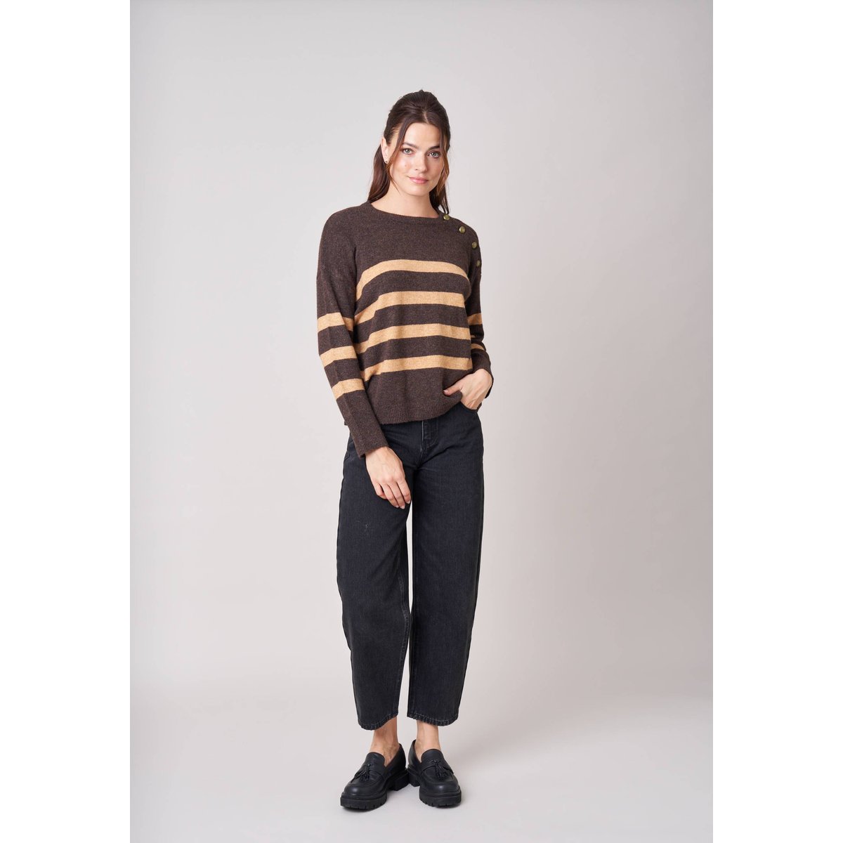 Pull femme rayé  FRANCINE brown, DEELUXE
