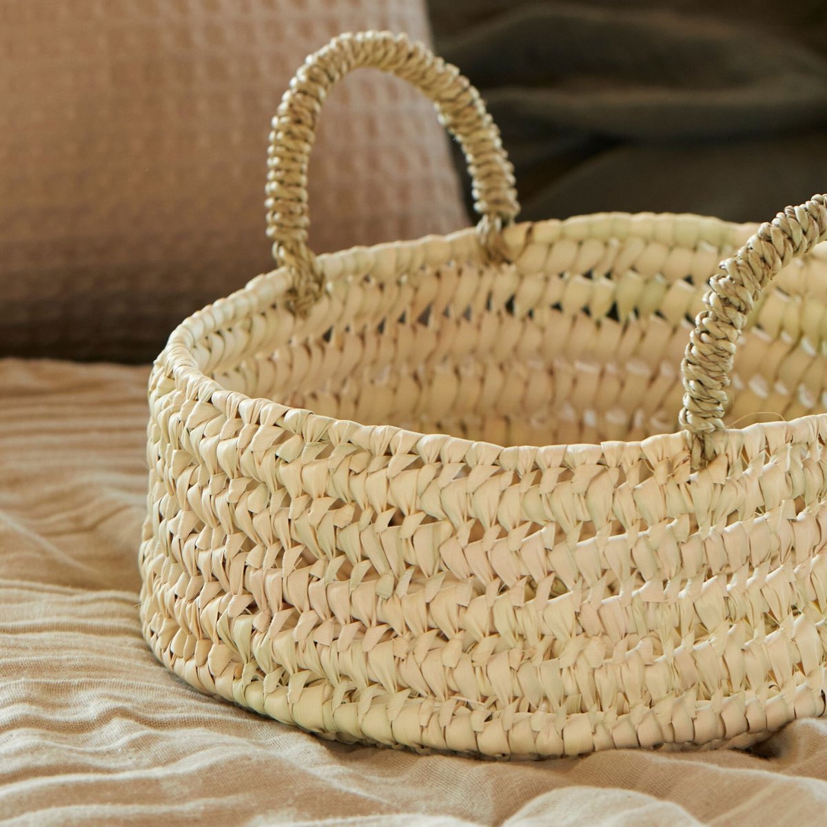 Panier plateau rond osier avec anses -  LOJI naturel, HOME MAISON