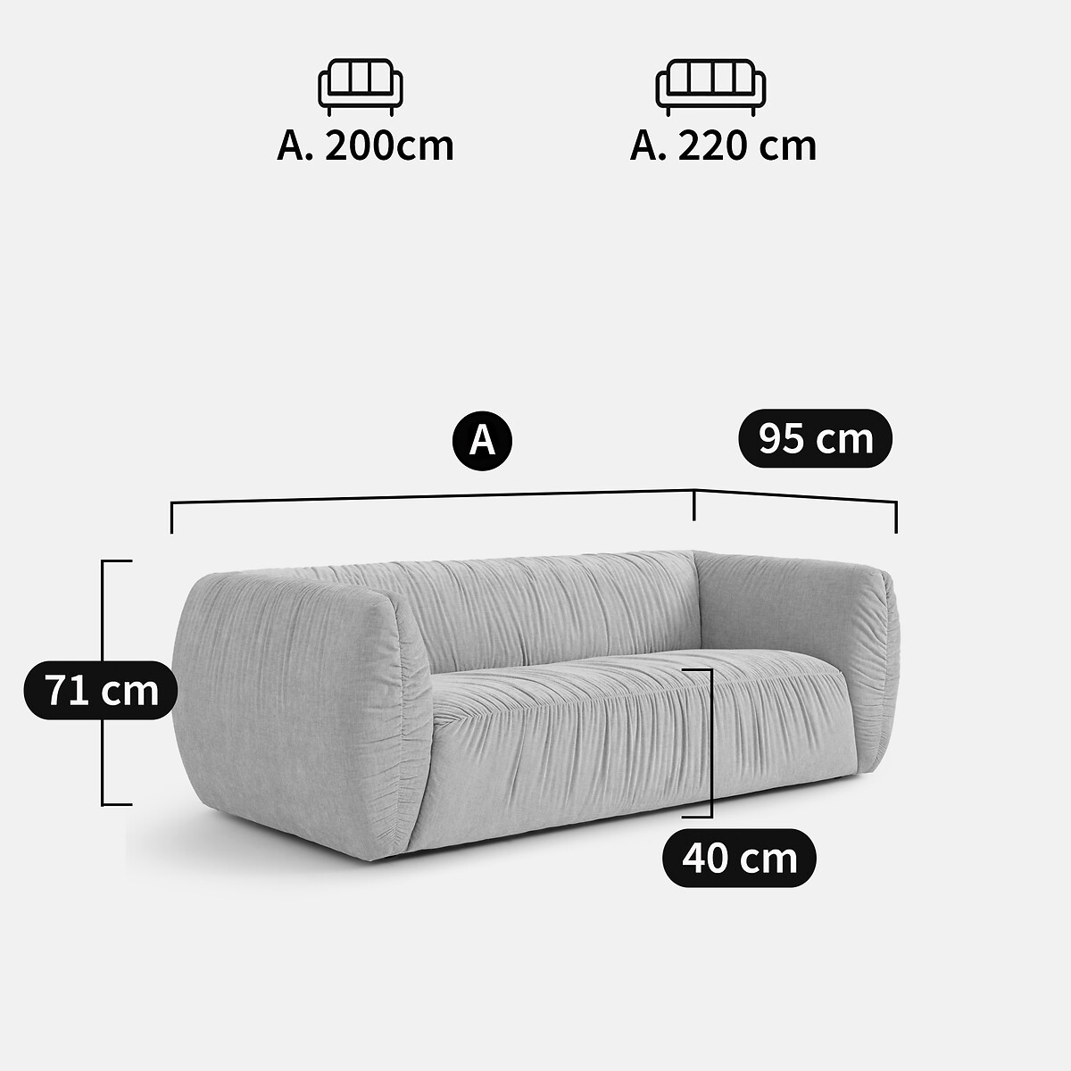 Sofá reto de 3 ou 4 lugares, em chenille flamejado, SILVER bege, LA REDOUTE INTERIEURS
