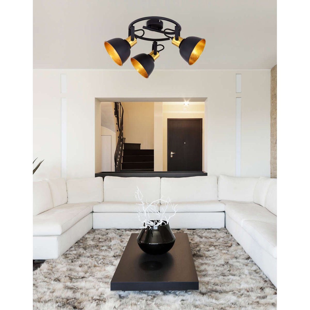 Plafonnier rond 3 spots en métal design industriel NAMUS noir, GLOBO LIGHTING
