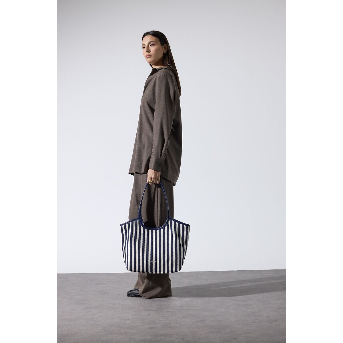 Sac cabas en toile rayée, MILAN rayé marine, NAT & NIN