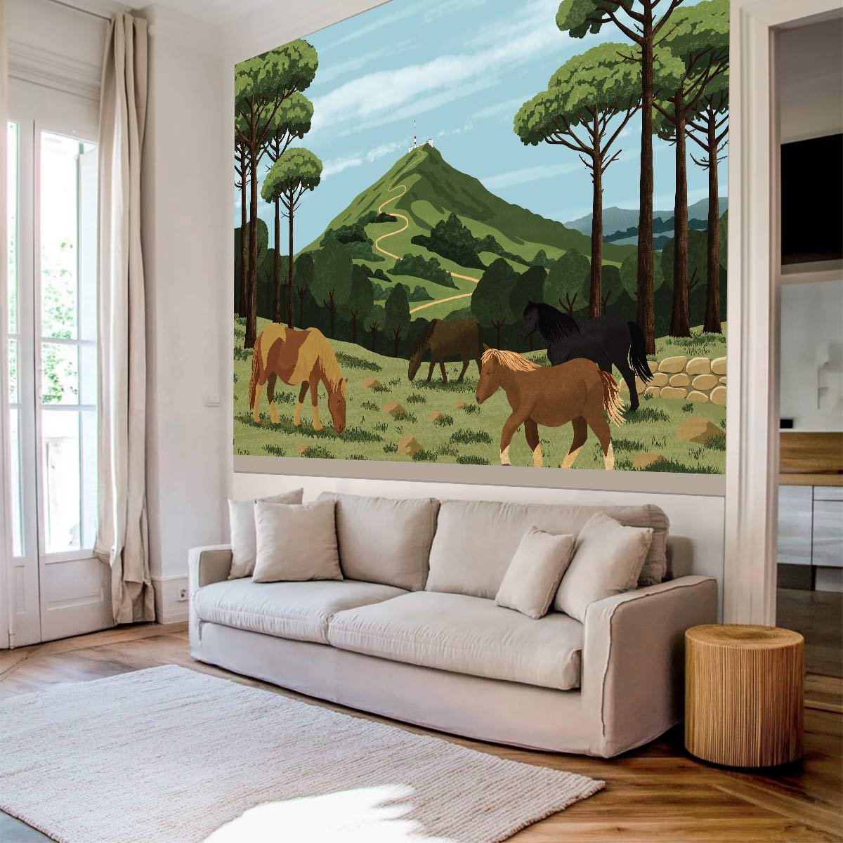 Papier peint panoramique Rhune et pottock illustrés intissé, HEXOA