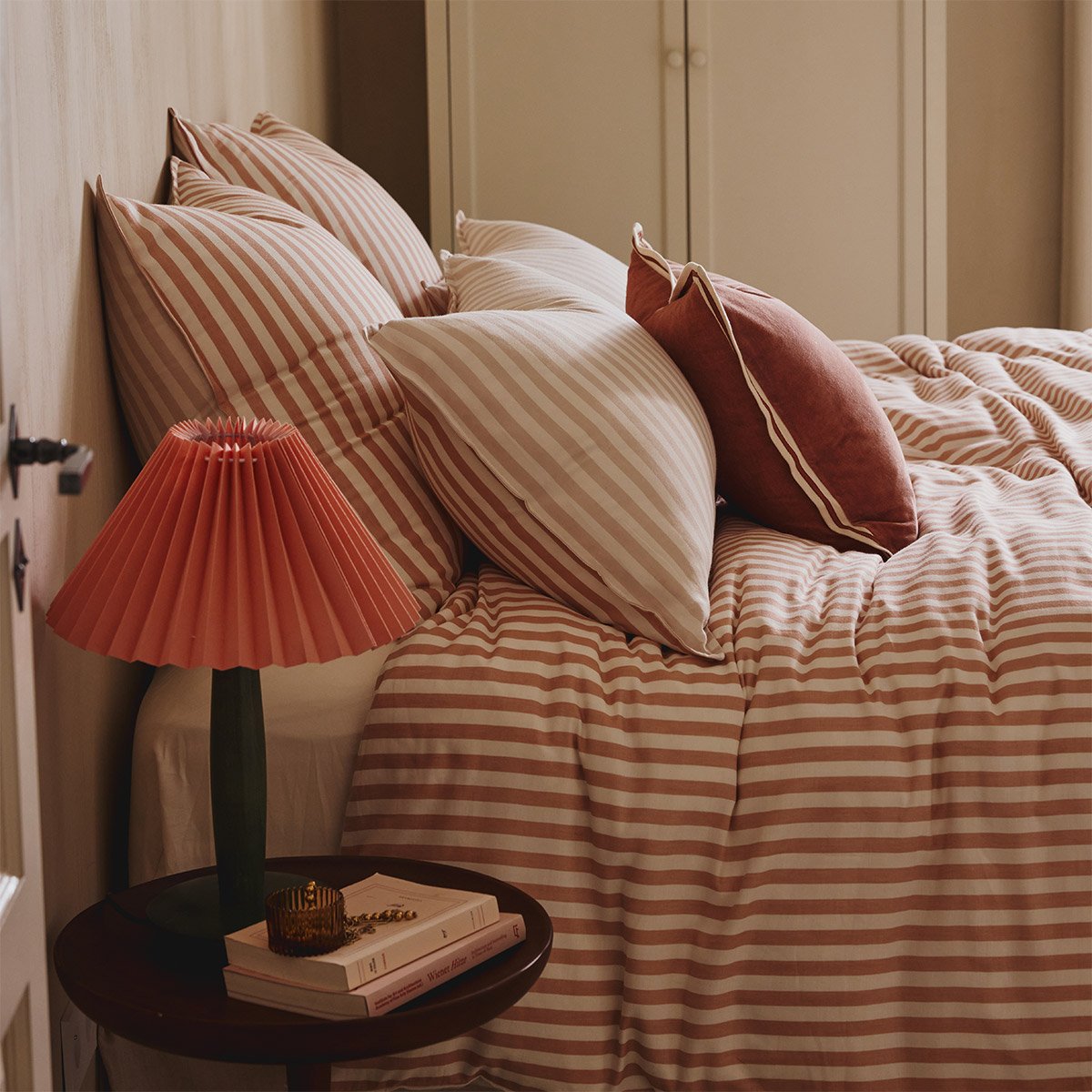 Housse de couette en satin de coton marron, FIFTY-FIFTY nougat, DESFORGES