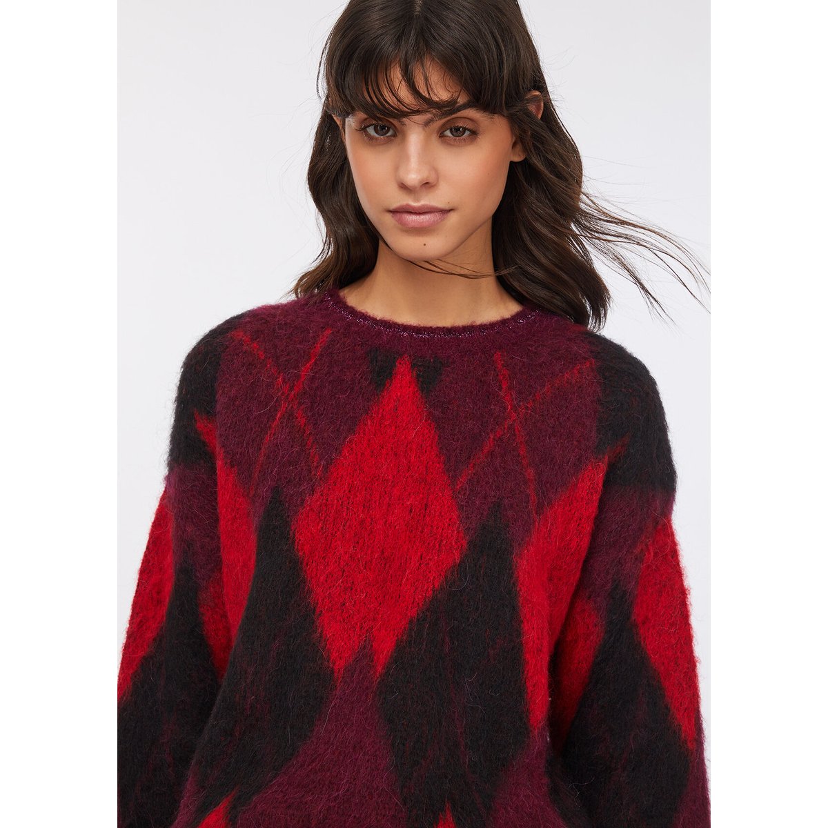 Pull à losanges en laine et alpaga rouge, LIU JO