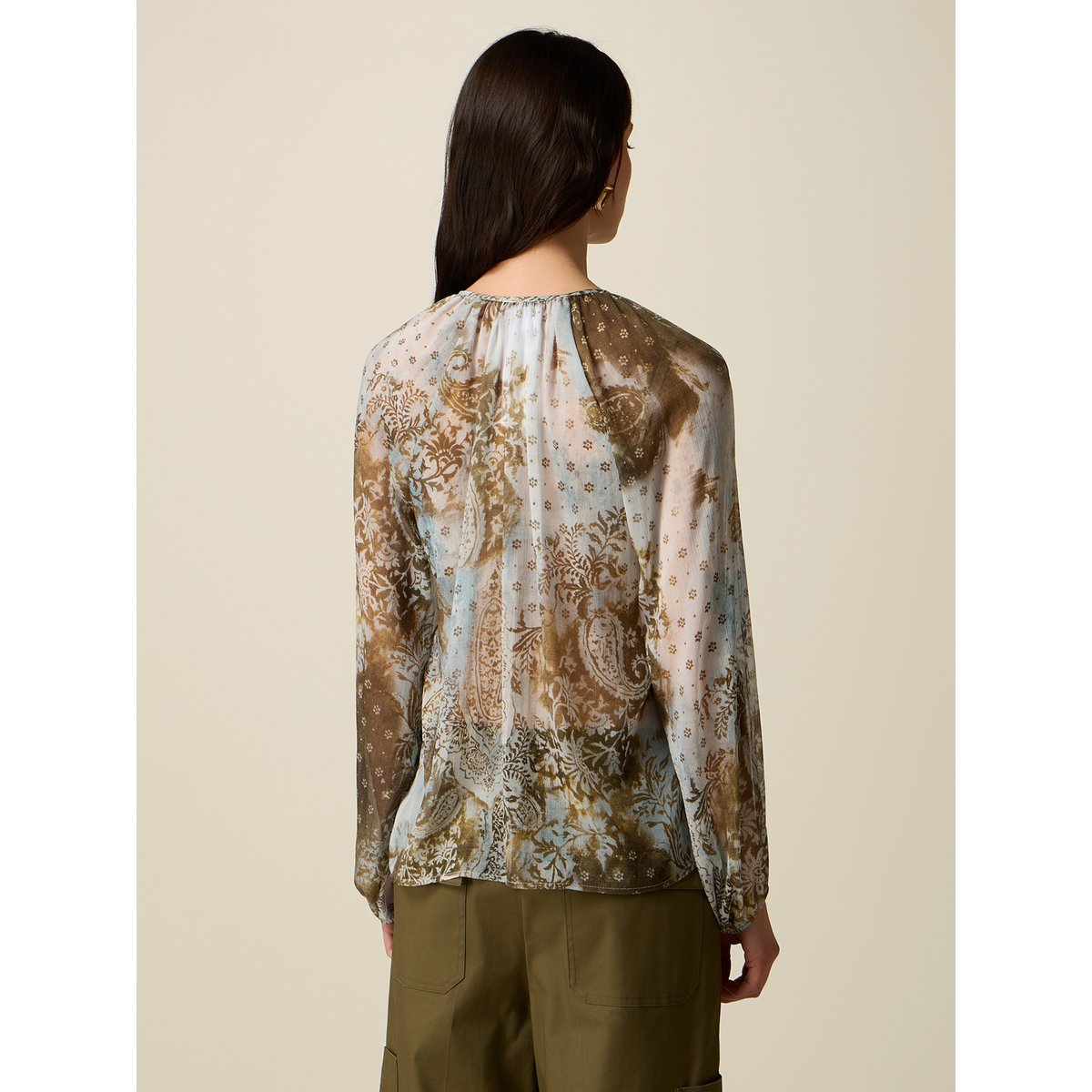 Blouse à motifs avec manches longues marron, OLTRE