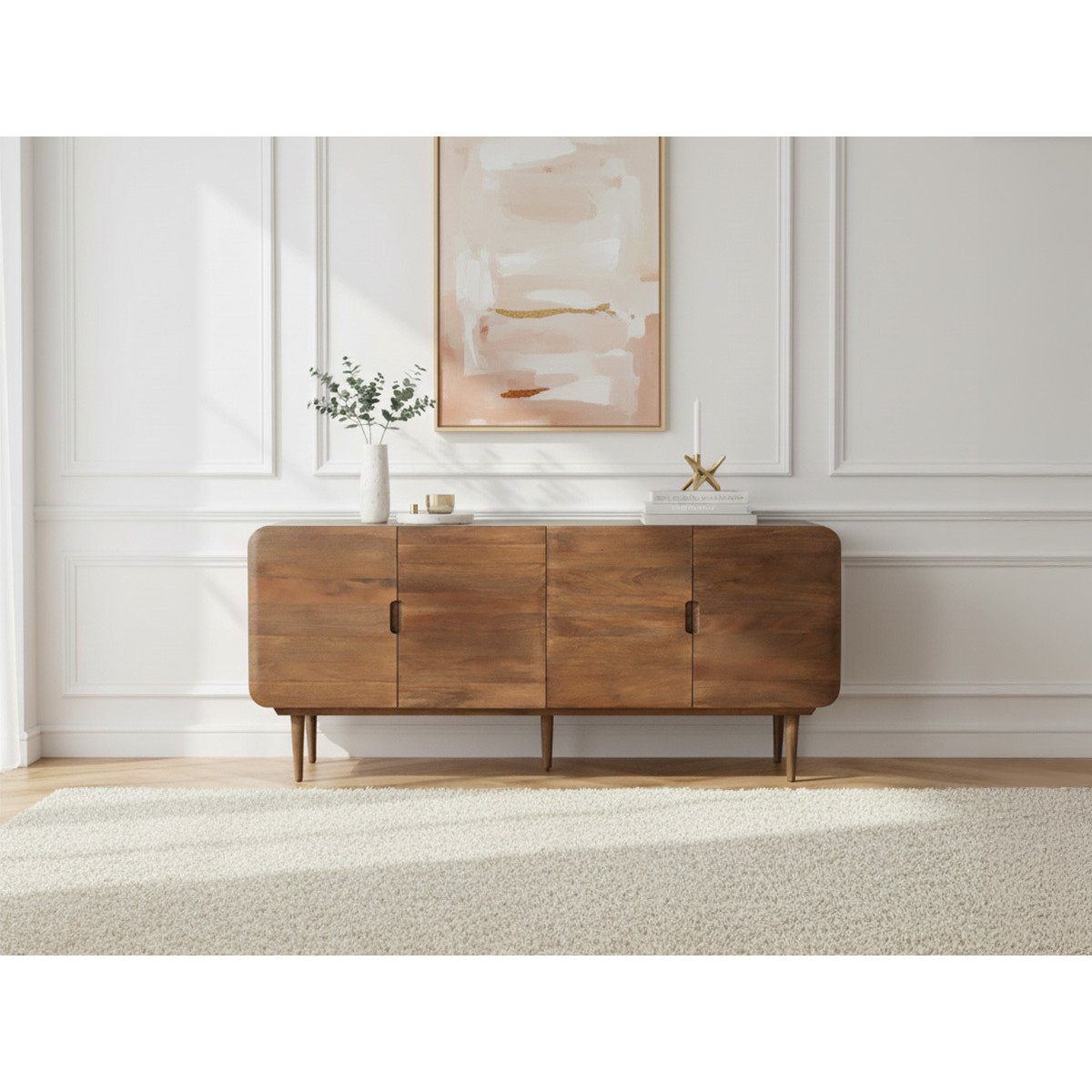 Buffet bas en bois massif 4 portes 180 cm, BRUNE marron foncé, BOBOCHIC