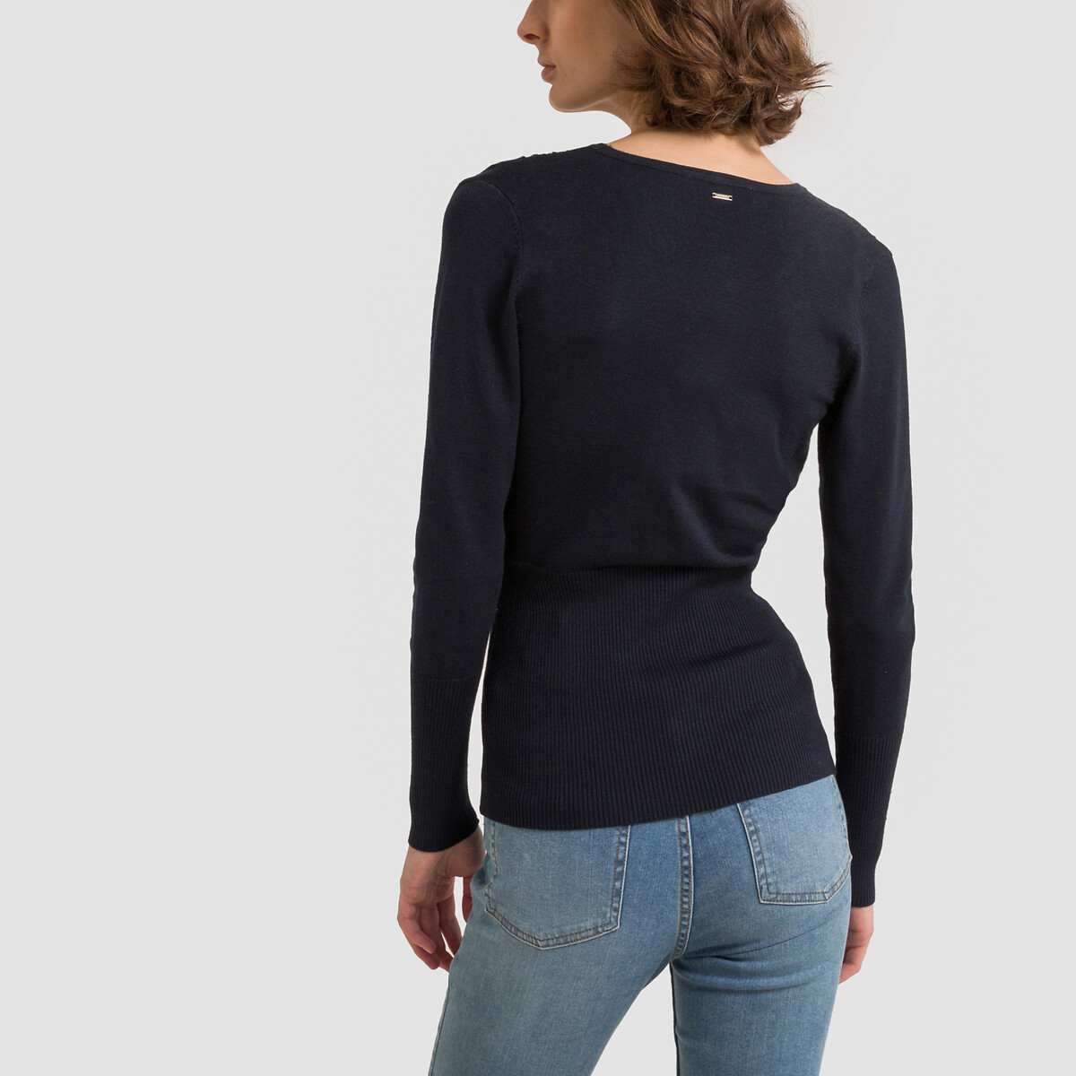Fine Knit Jumper with V-Neck navy, MORGAN