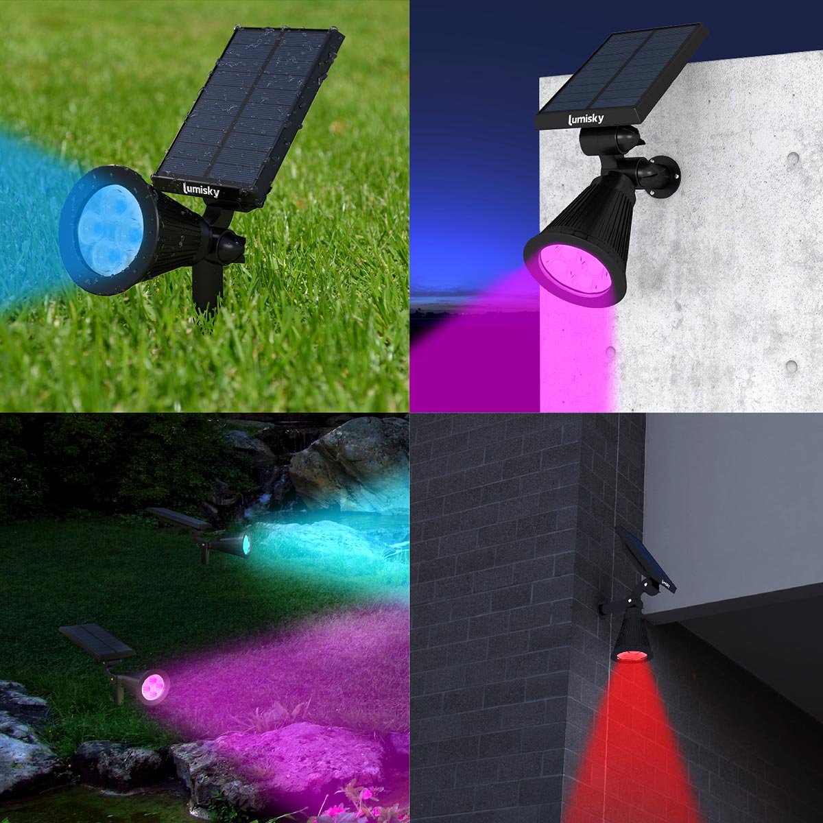 Lot de 2 spots solaires projecteurs 2x SPIKY C34 noir, LUMISKY
