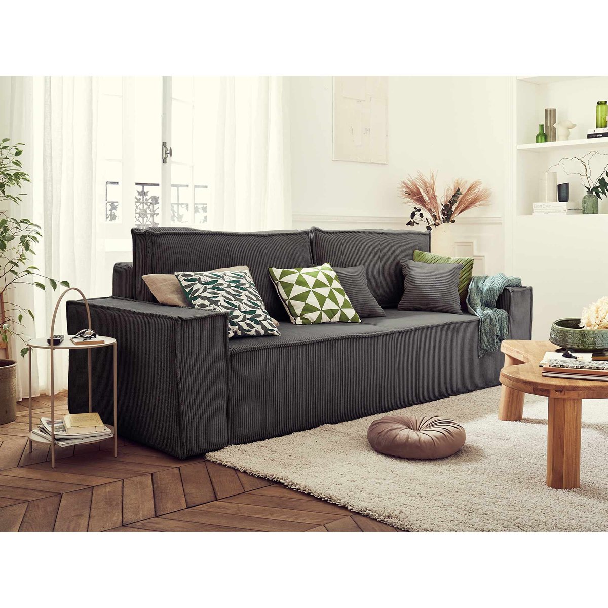 Canapé Convertible 3 places - DELLIA gris foncé, BEST MOBILIER