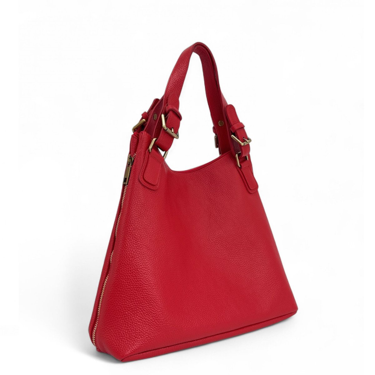 Grand sac à main en cuir grainé italien CAMELIA rouge clair, OH MY BAG