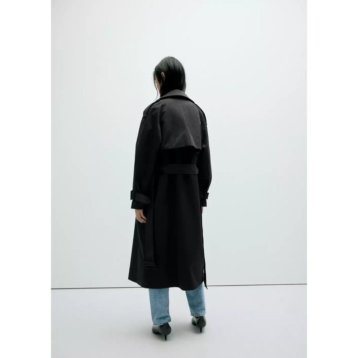 Trench long double boutonnage noir, MANGO