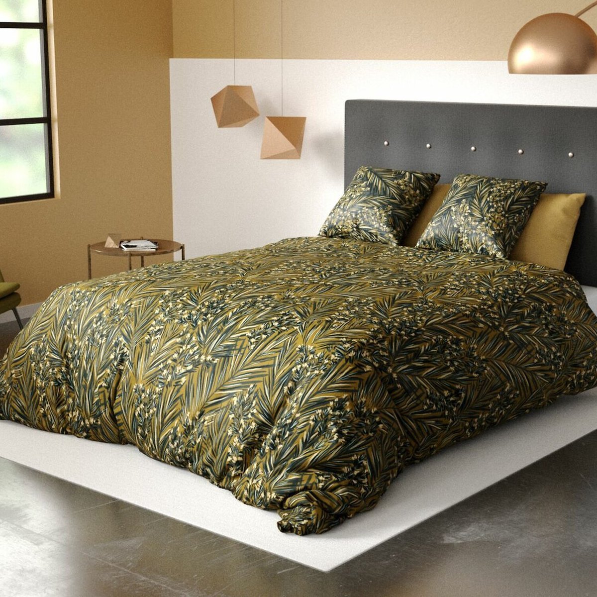 Parure housse de couette en coton imprimée, Nava vert, C DESIGN HOME TEXTILE