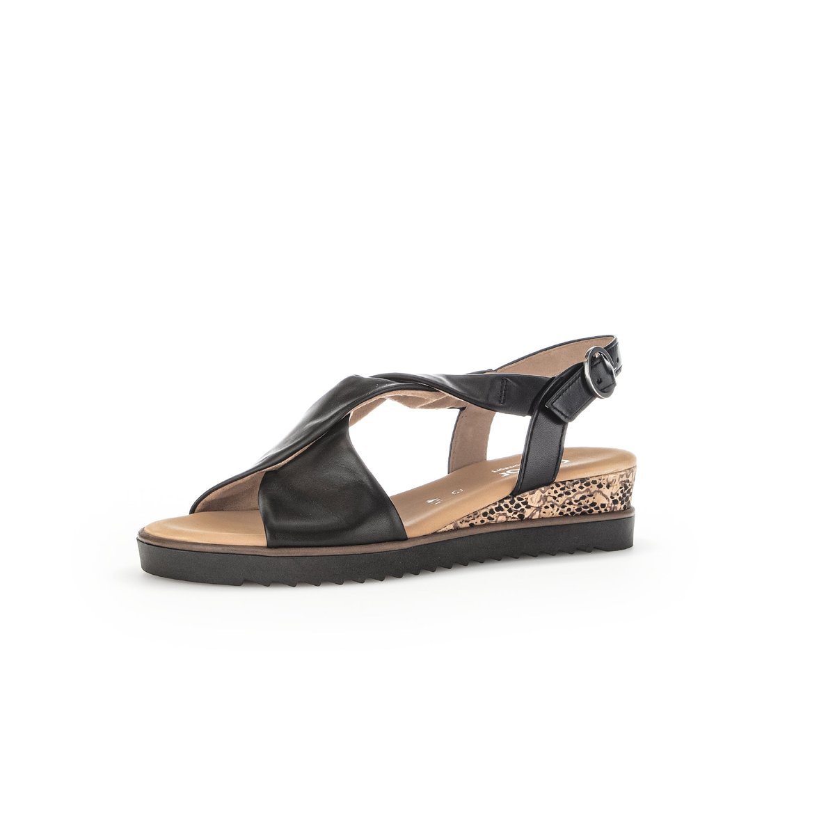 Sandales en cuir à talon compensé noir, GABOR