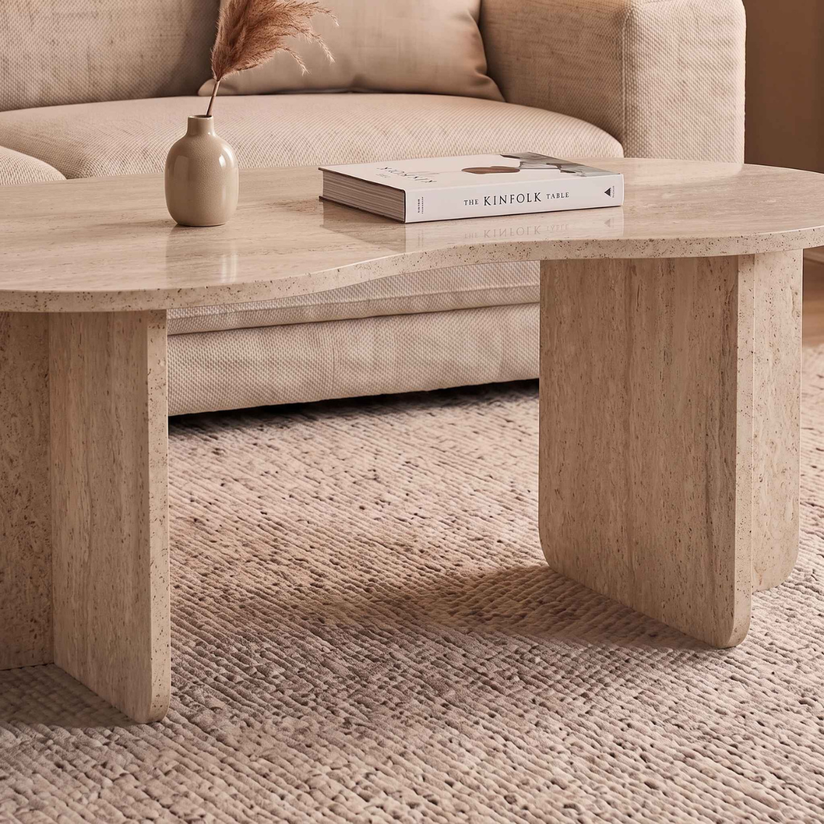 Table basse avec plateau organique - MOSS travertin, CALICOSY