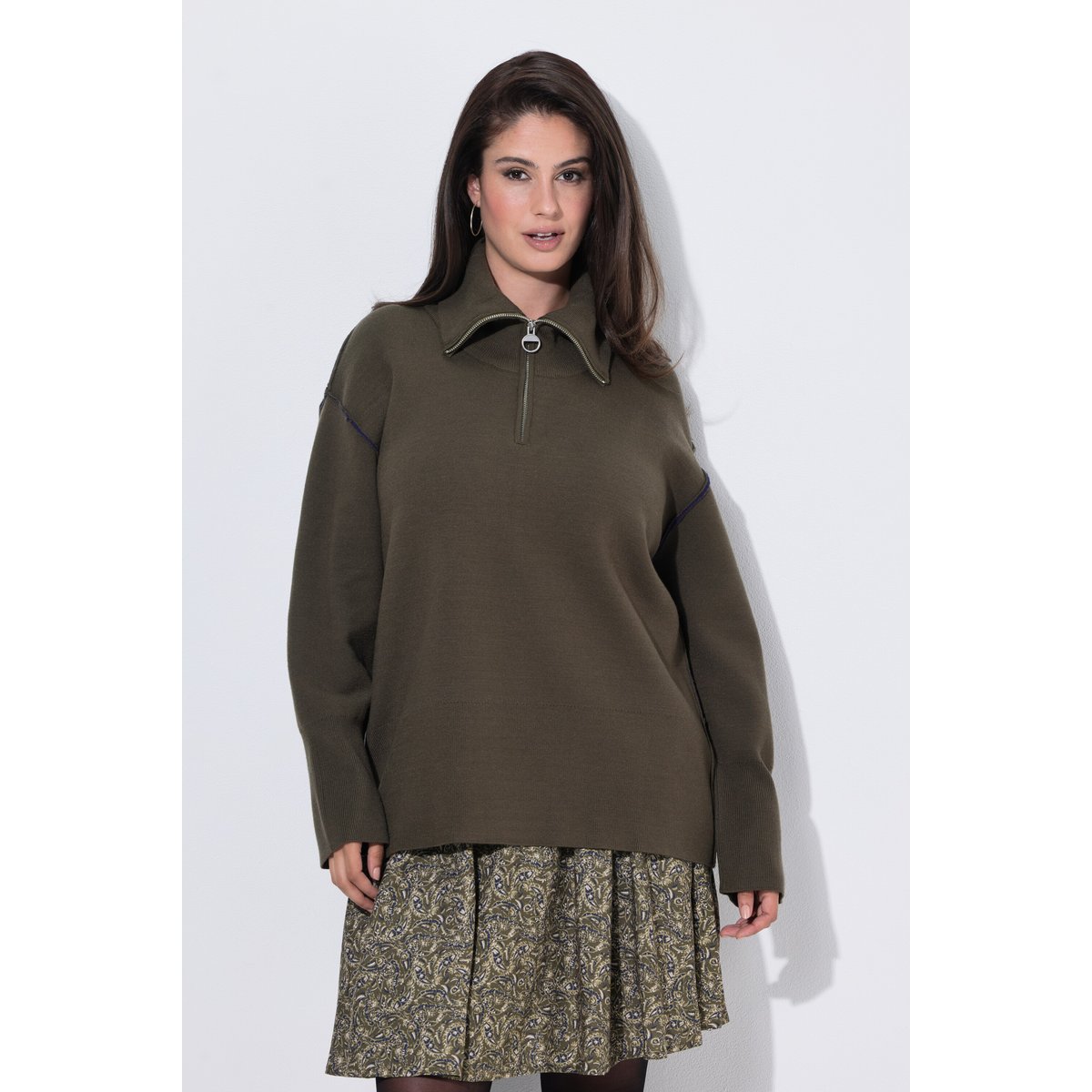 Pull en maille, col camionneur kaki foncé, ULLA POPKEN