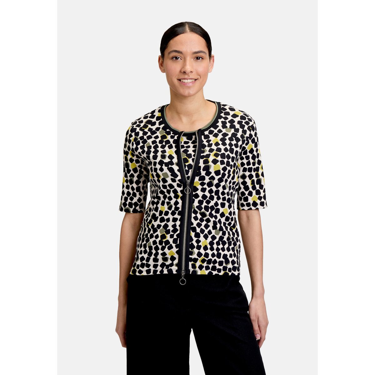 Cardigan façon t-shirt de texture côtelée beige/noir, BETTY BARCLAY