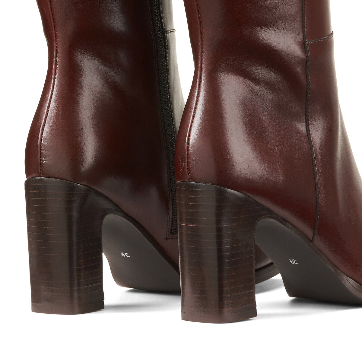 Bottes à talon en cuir lisse Signature CYRIELLE marron, LA REDOUTE COLLECTIONS