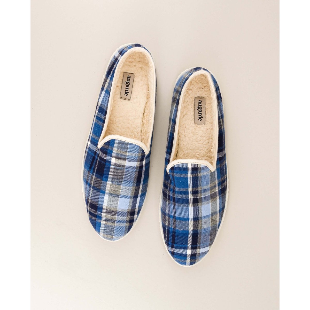 Chaussons tartan en coton bio tartan bleu, ANGARDE