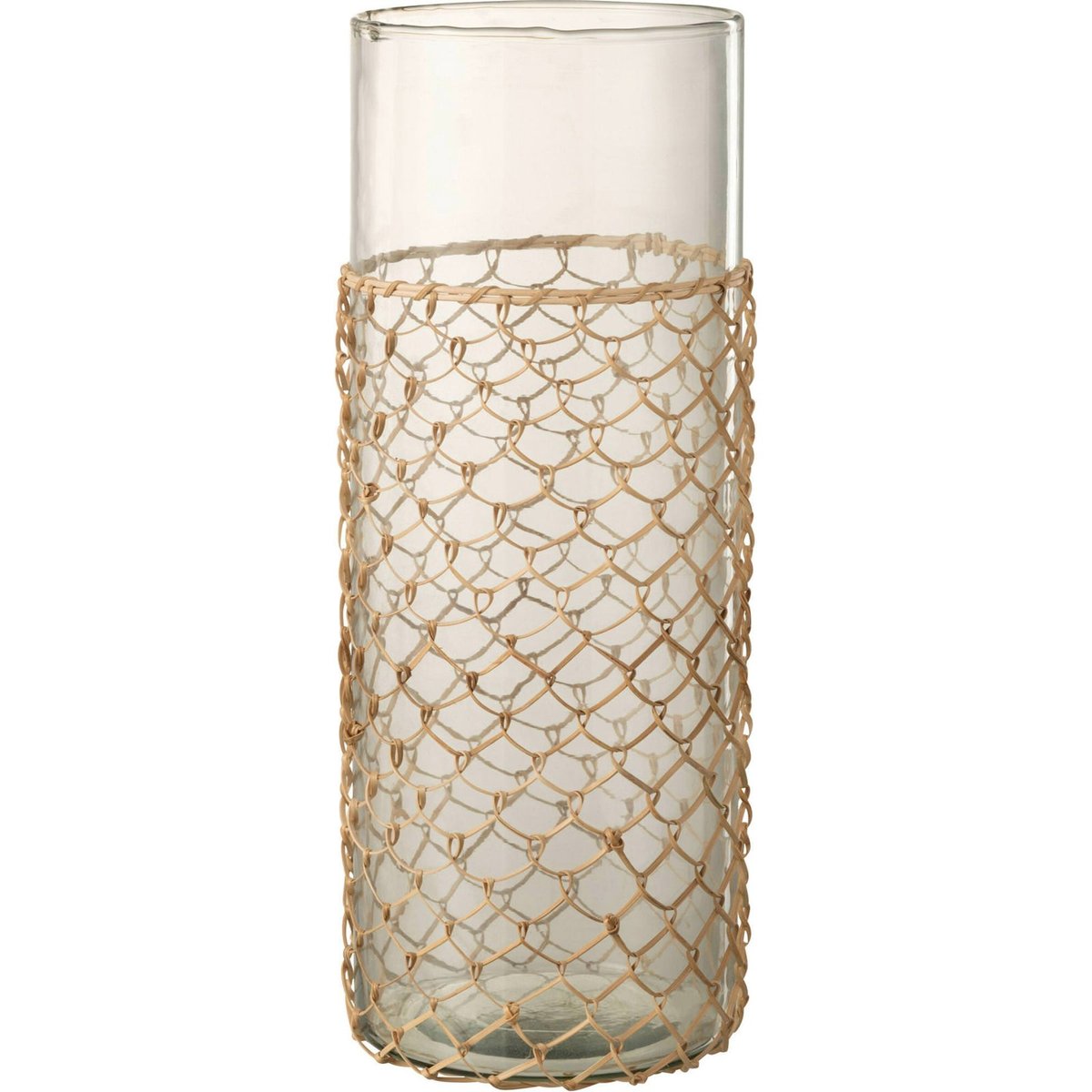 Vase en verre et rotin tressé fait main transparent et naturel, RECOLLECTION