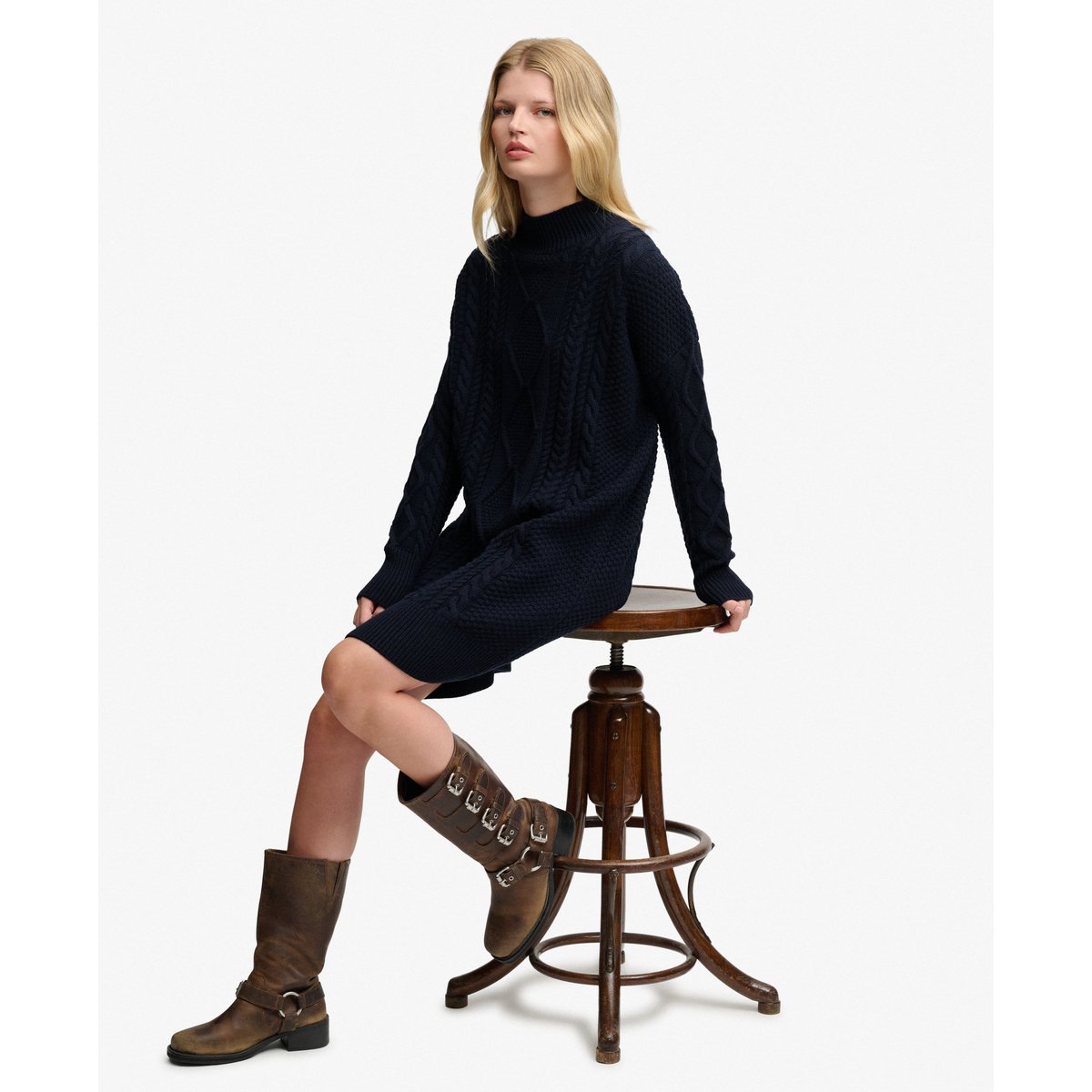Robe en maille torsadée ample bleu marine éclipse, SUPERDRY