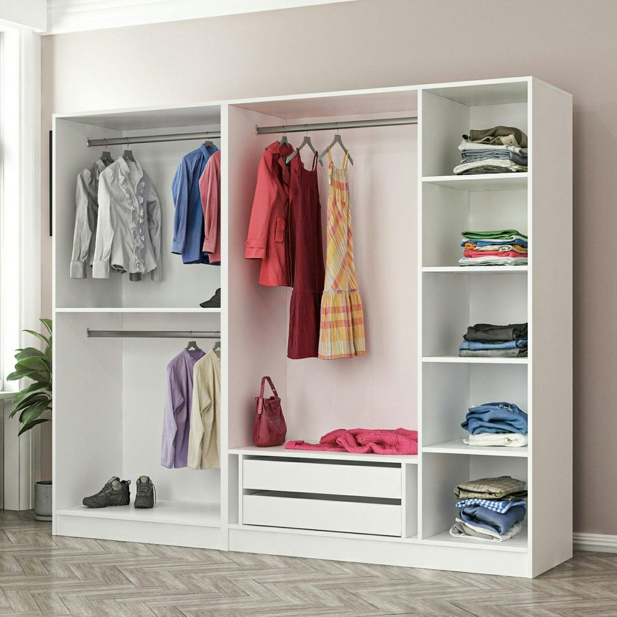 Armoire dressing design blanc 5 portes verre H 210 cm BYRON blanc, PIER IMPORT