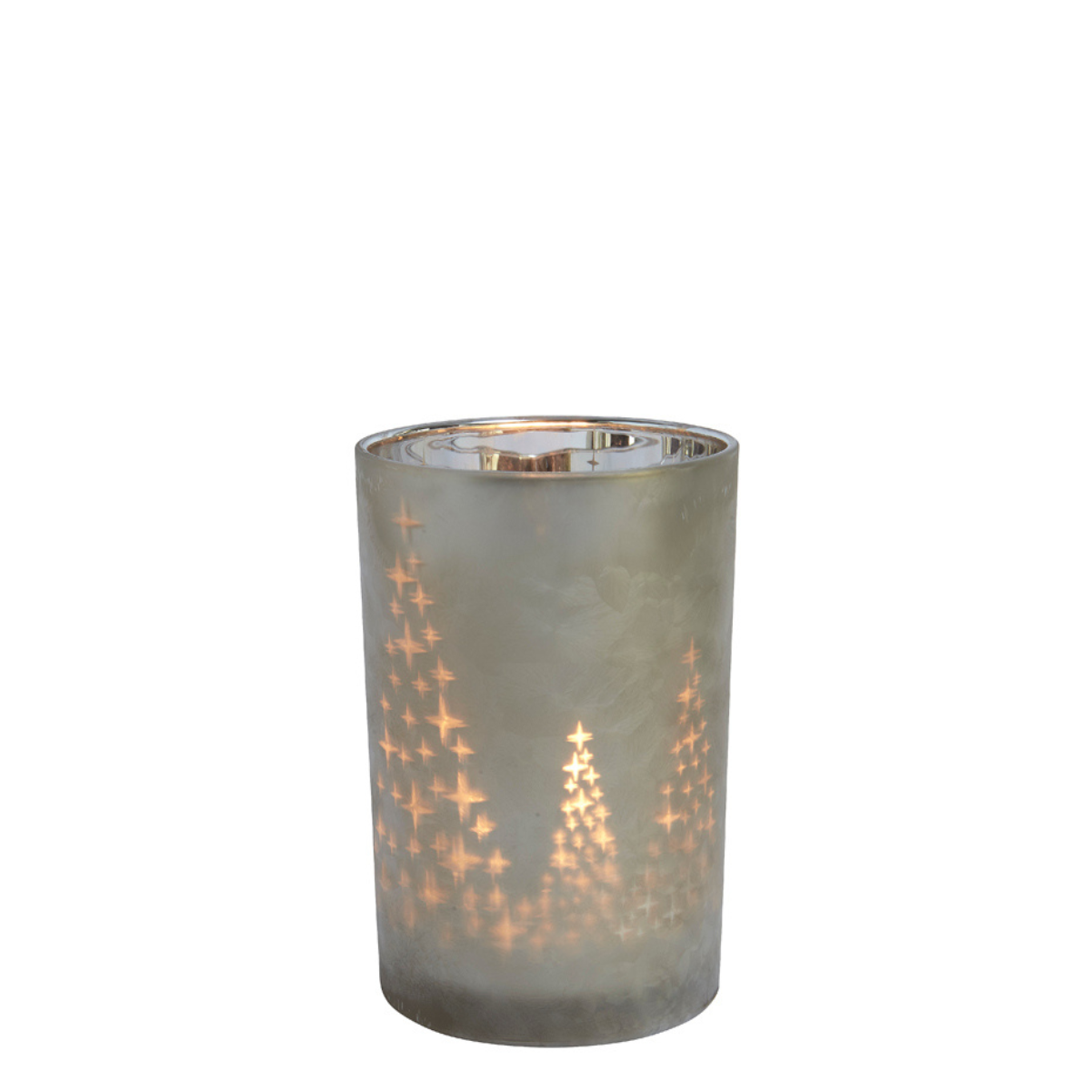 Photophore de noël décoratif en verre dépoli H18 STARRY gris, SIA DECO