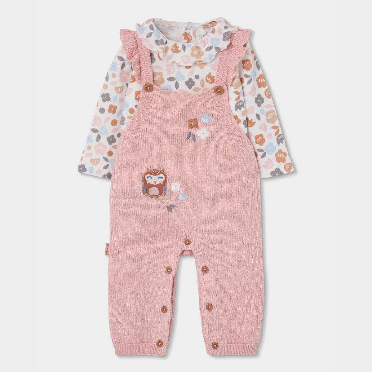 Ensemble maille bébé fille brodé hibou pink, BOBOLI