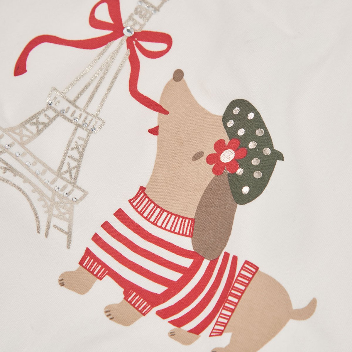 T-shirt fille en maille imprimé petit chien Paris blanc, BOBOLI