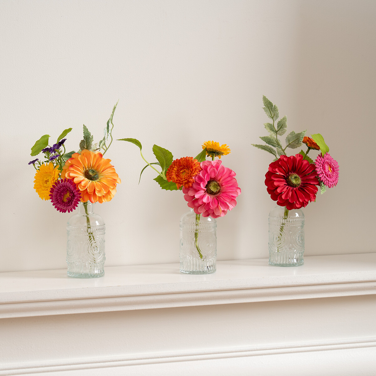 Set of 3 Floral Mini Posies & Glass Vases pink, SO'HOME