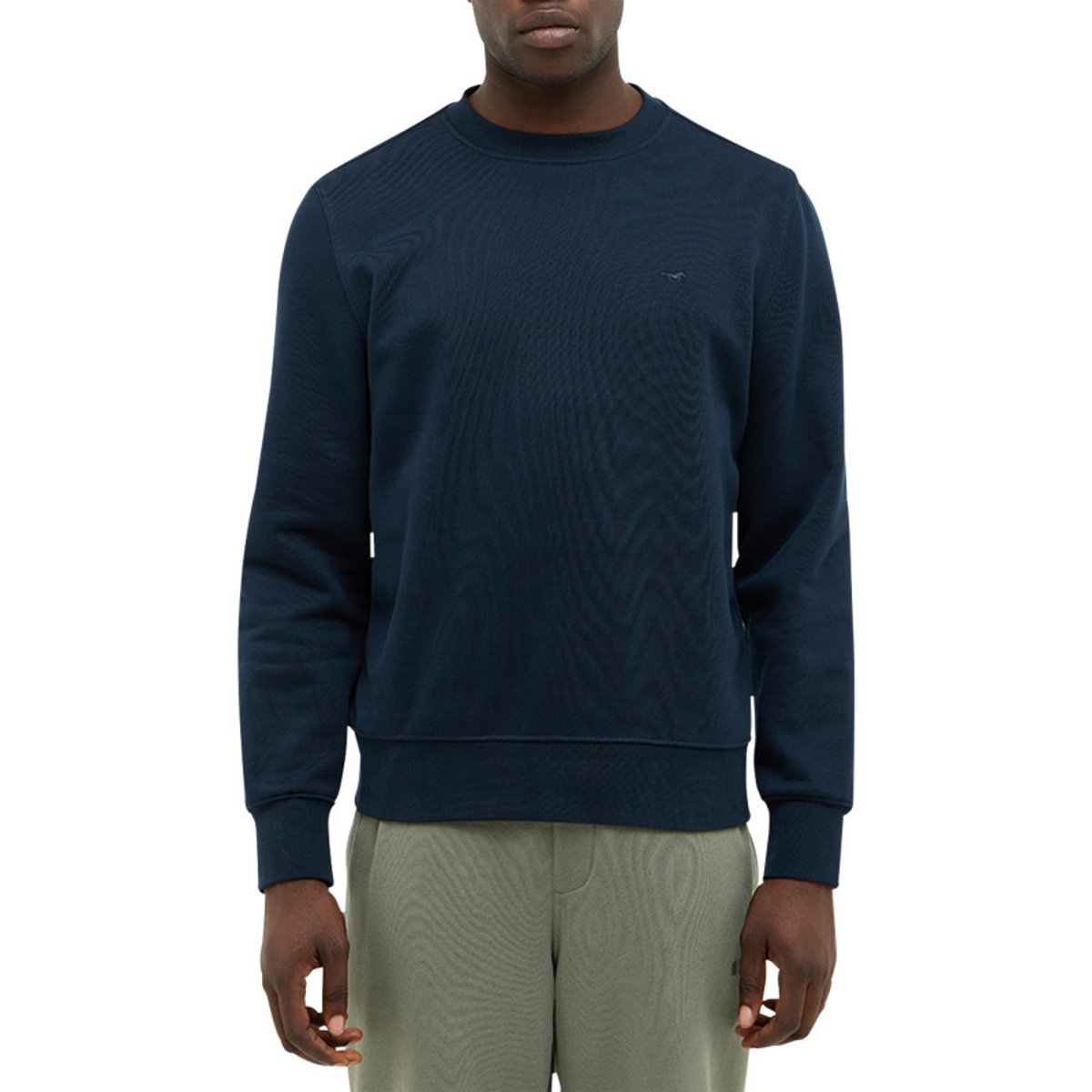 Pull en coton bleu marine avec un col rond et des manches longues marine, MUSTANG