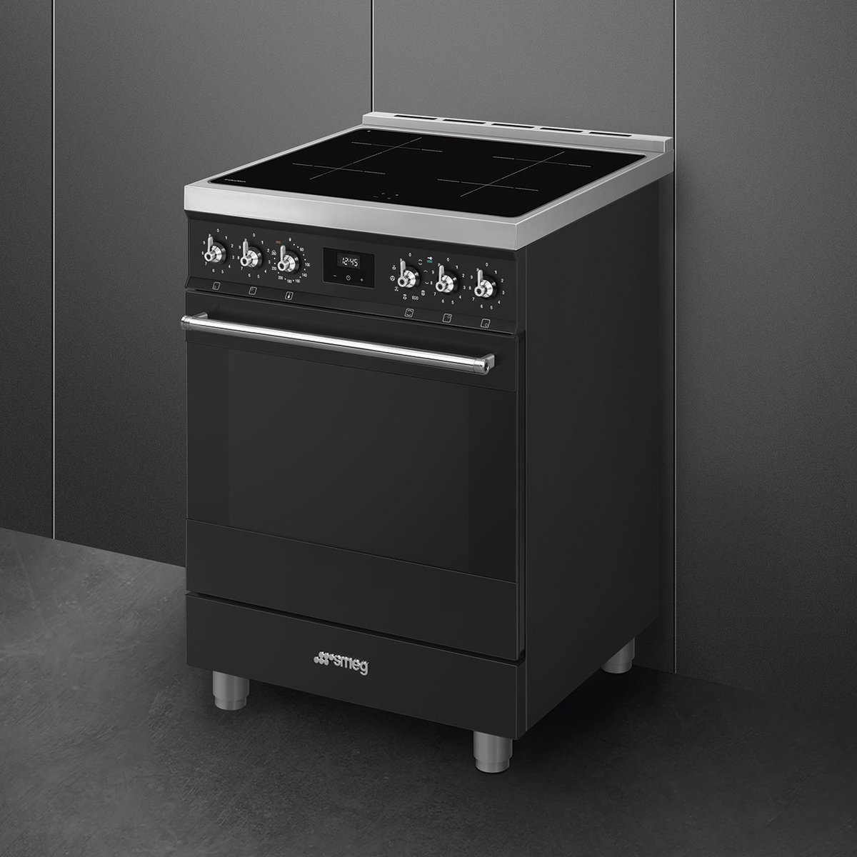 Piano de cuisson induction 4 feux 60 cm C6IP noir mat noir mat, SMEG