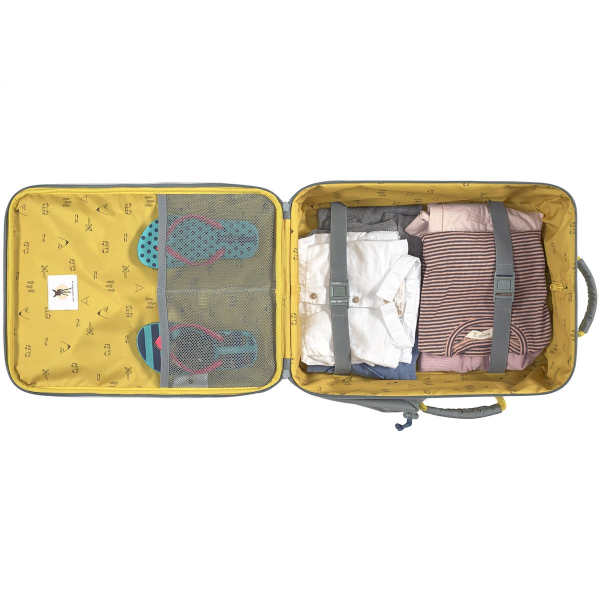 Valise à roulettes Little Gang gris, bleu clair, moutarde, LASSIG