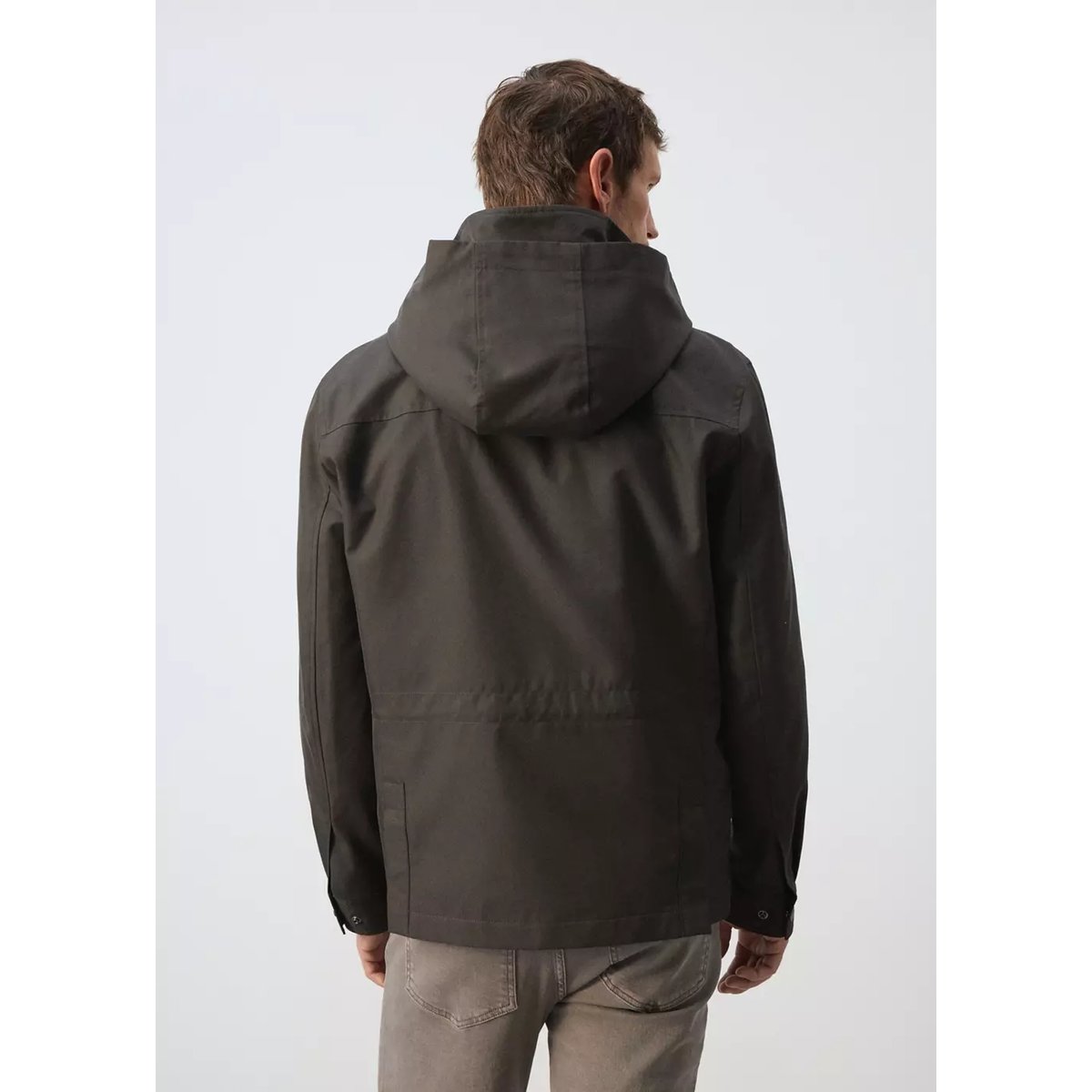 Parka à capuche en mélange de coton marron, MANGO MAN