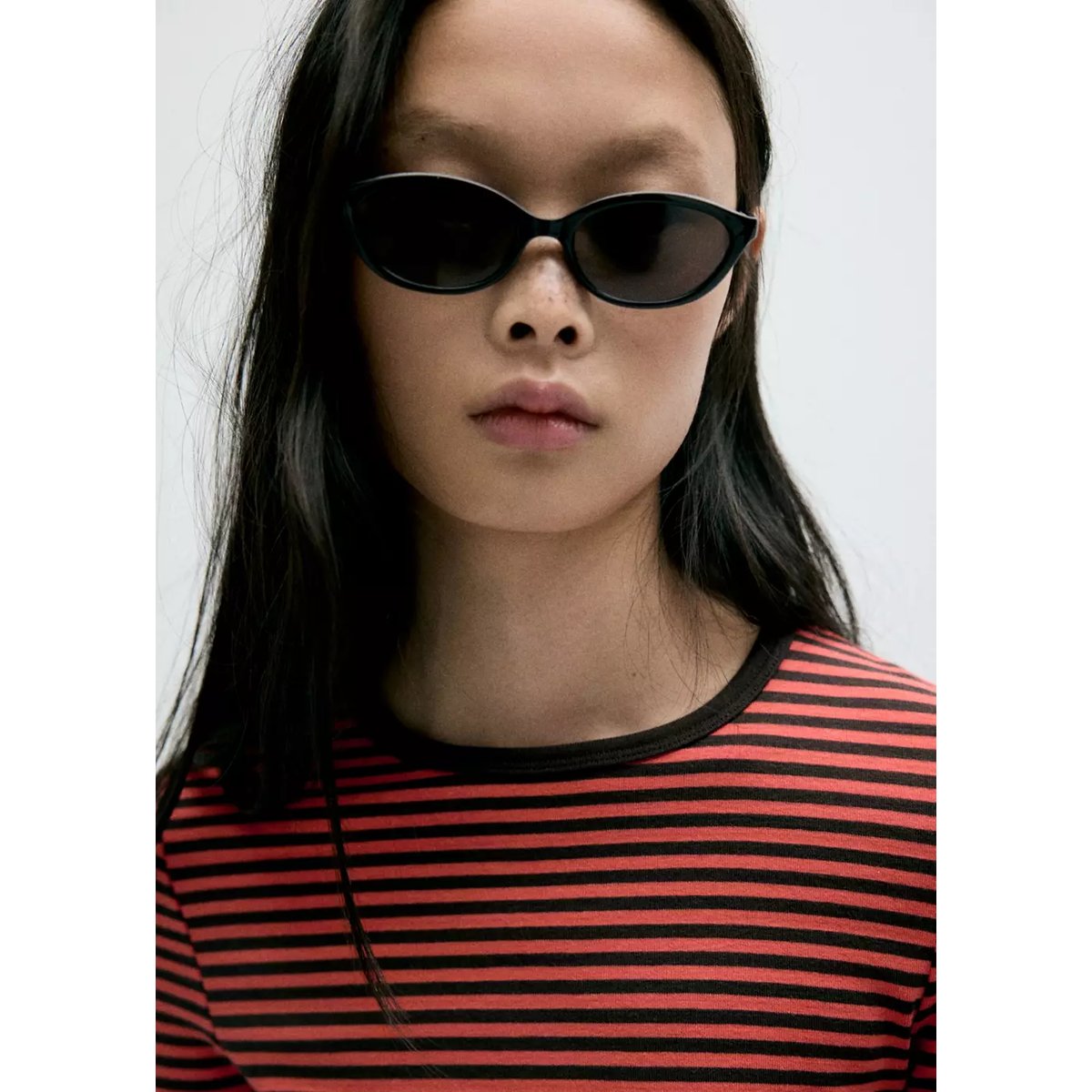 T-shirt rayé manches longues rouge, MANGO