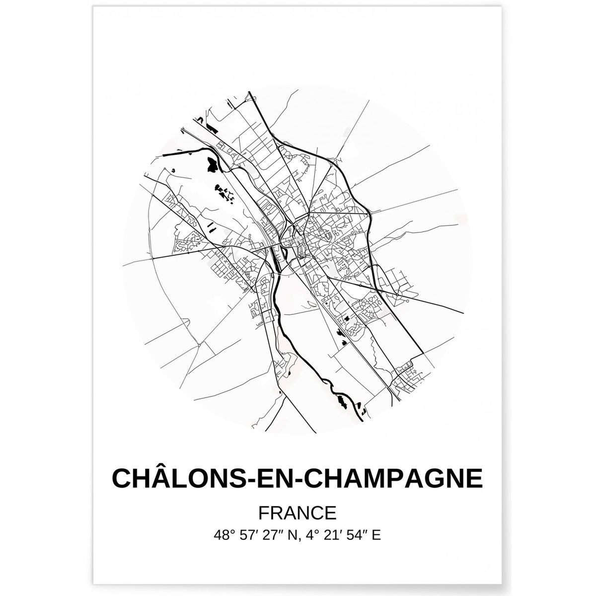 Affiche Carte Châlons-en-Champagne blanc, L'AFFICHERIE