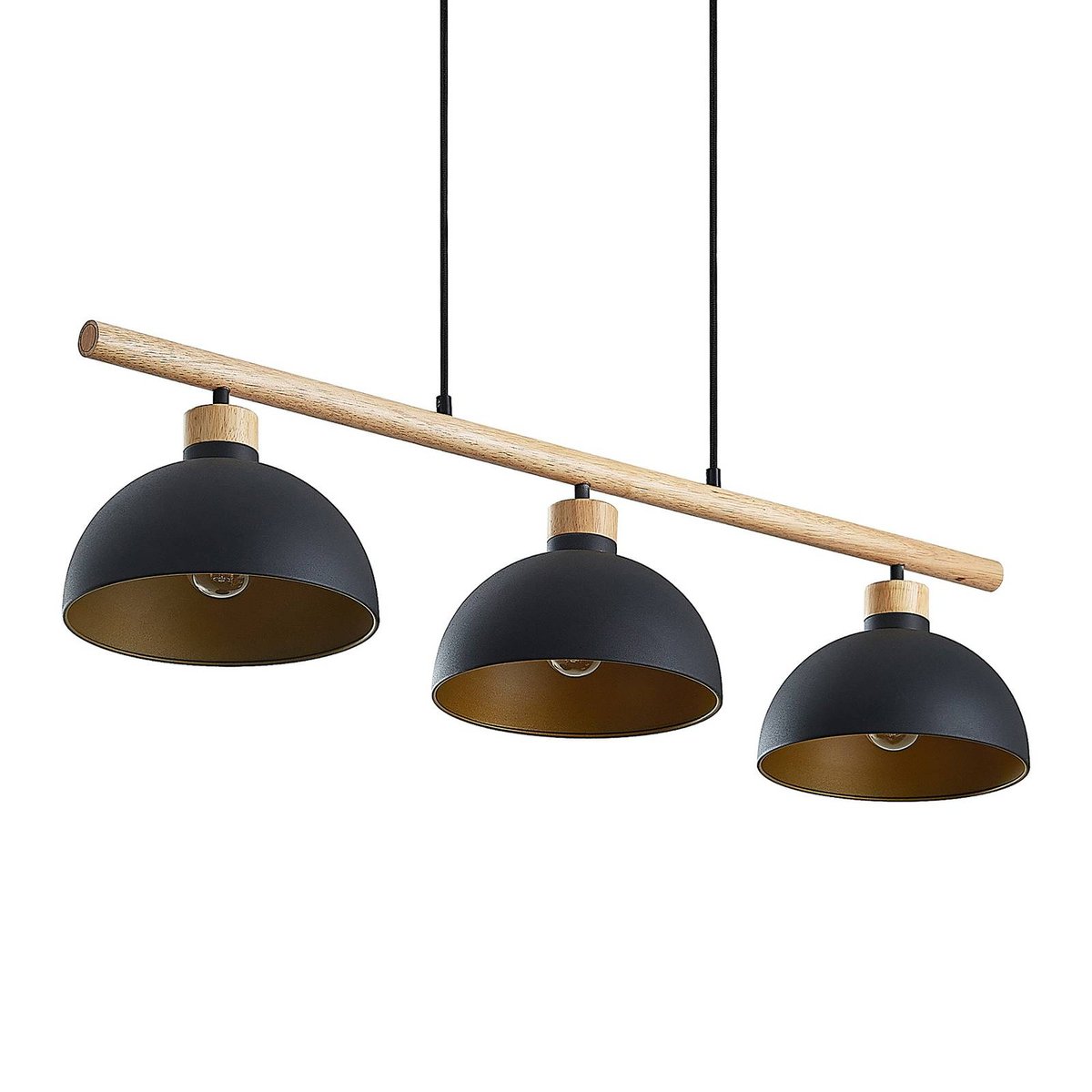 Suspension en métal vintage, Tirzana noir, or, bois clair, LINDBY