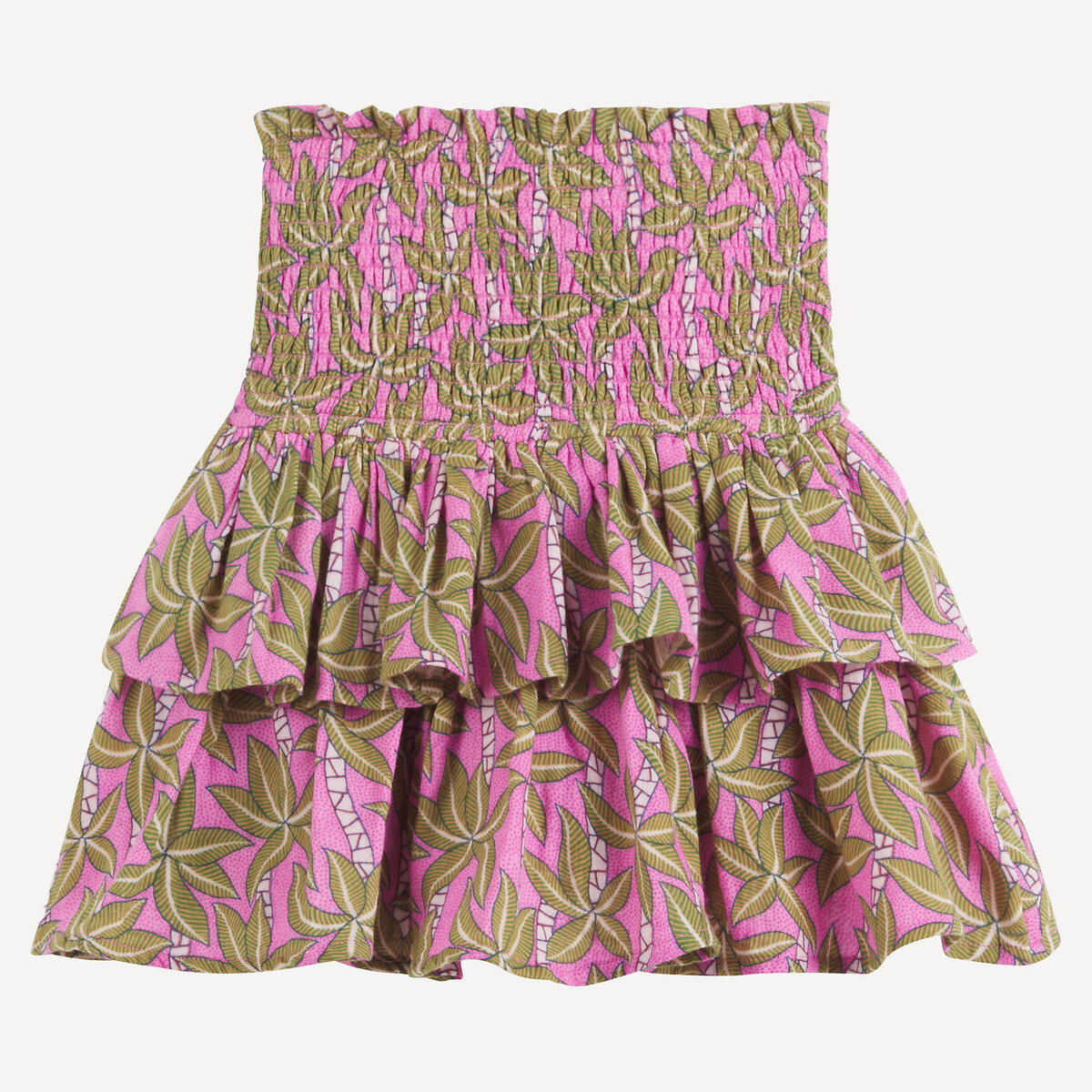 Smocked Waist Skort in Cotton Muslin purple print, LA REDOUTE COLLECTIONS