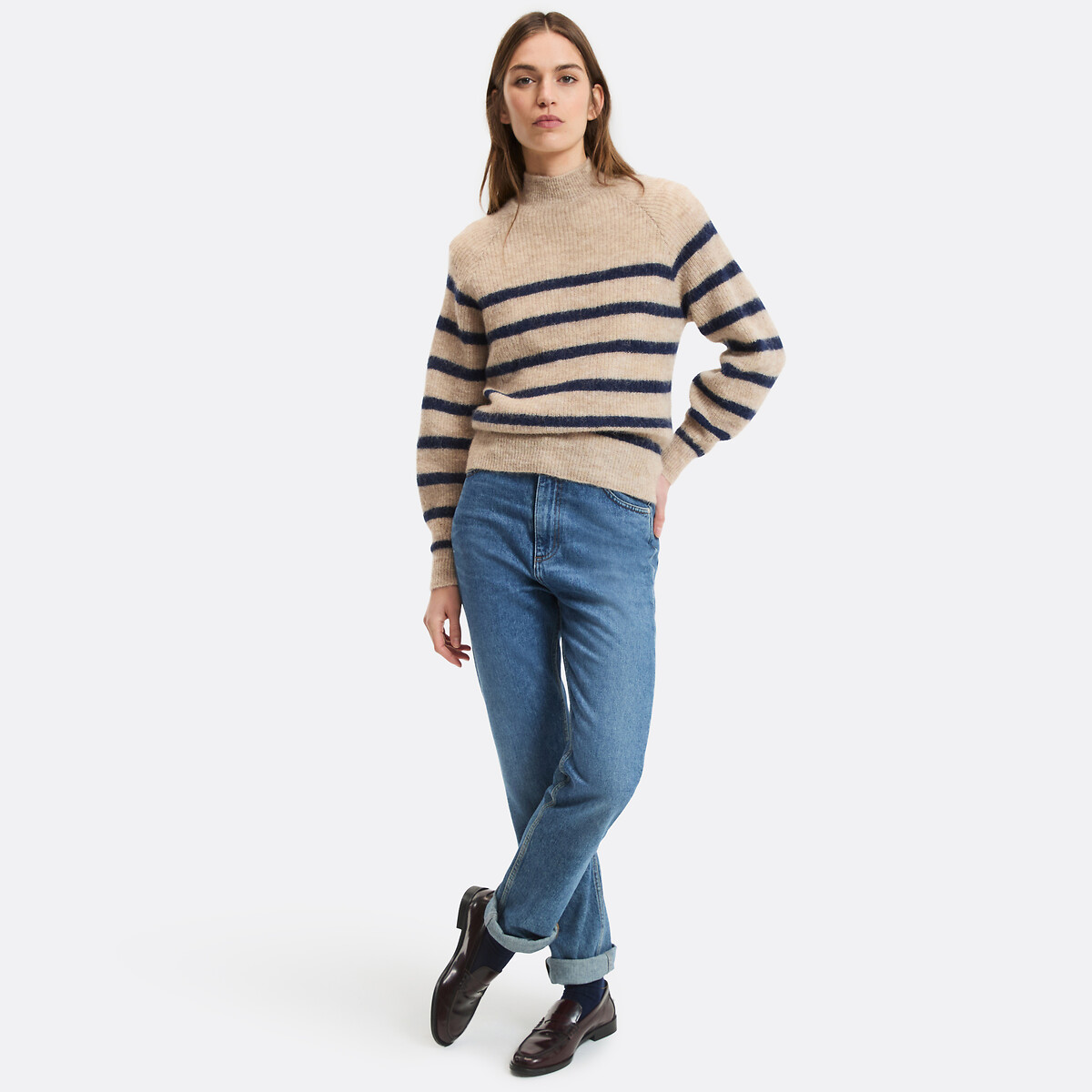 Pull rayé alpaga mélangé Signature ARISTIDE rayé beige/marine, LA REDOUTE COLLECTIONS