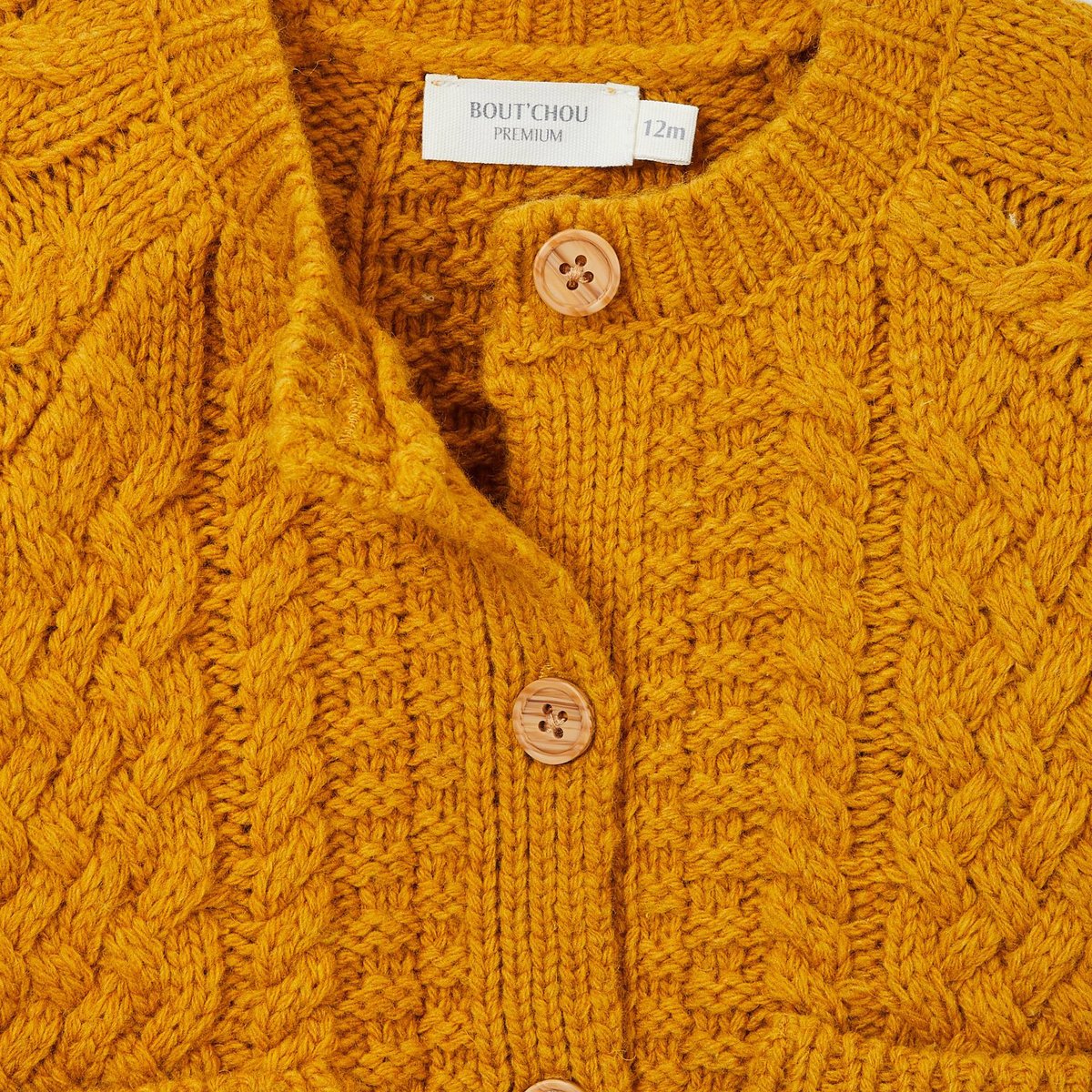 Cardigan tricot uni contenant de la laine jaune d oeuf, BOUT'CHOU