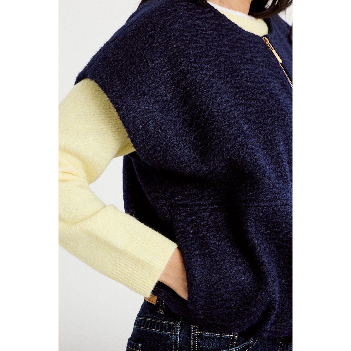 Gilet oversize sans manches col rond bleu marine, CACHE CACHE