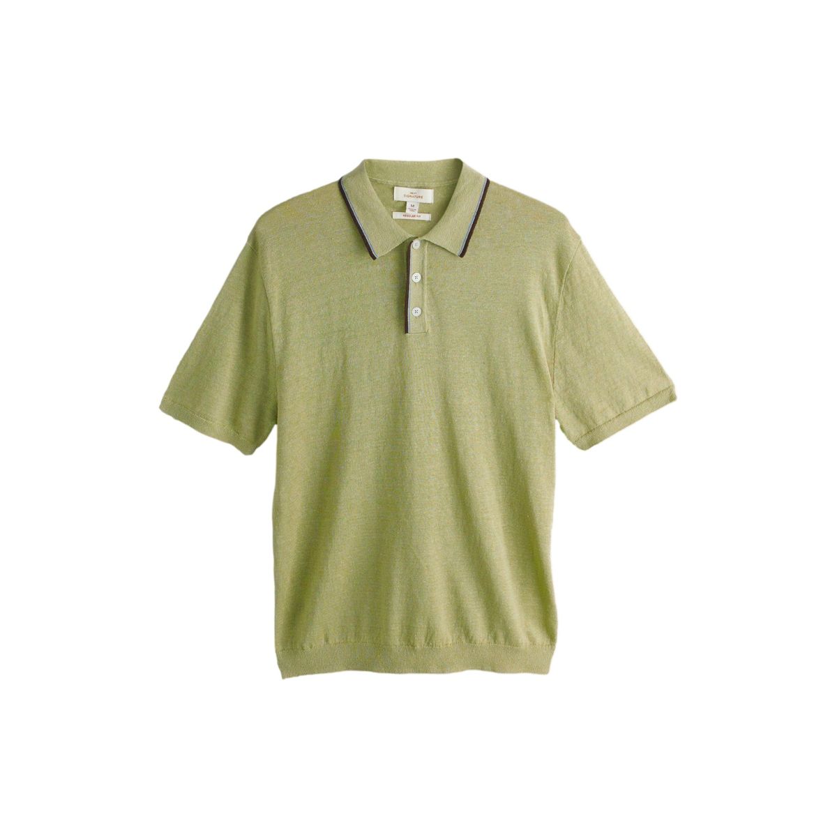 Polo en maille à liserés lin signature vert, NEXT