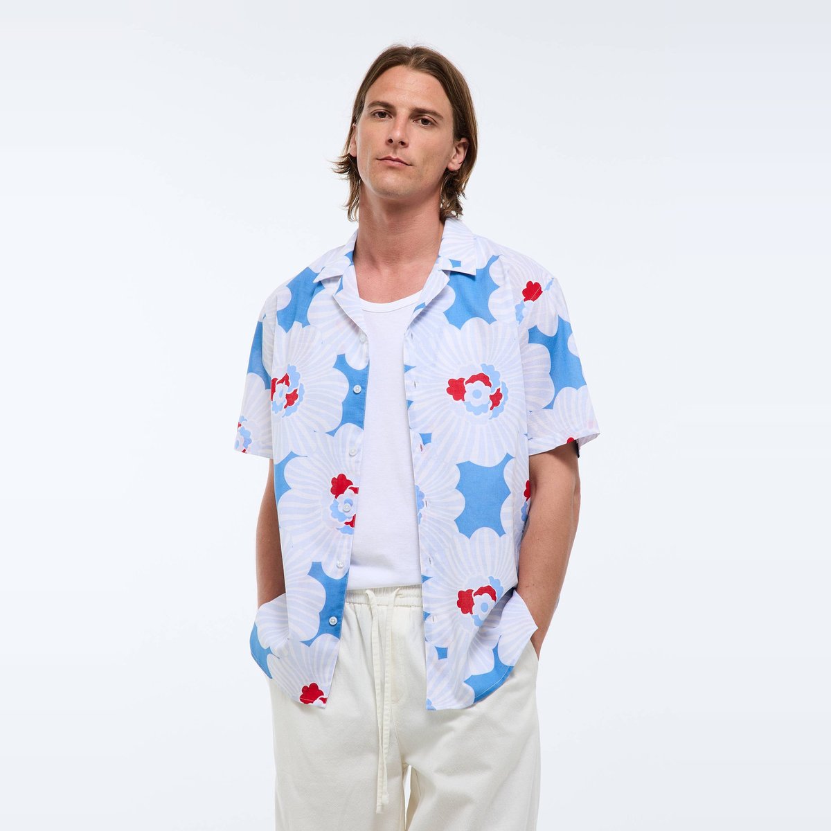 Chemise manches courtes col cuba imprimée en coton bio GOTS riviera, MONOPRIX