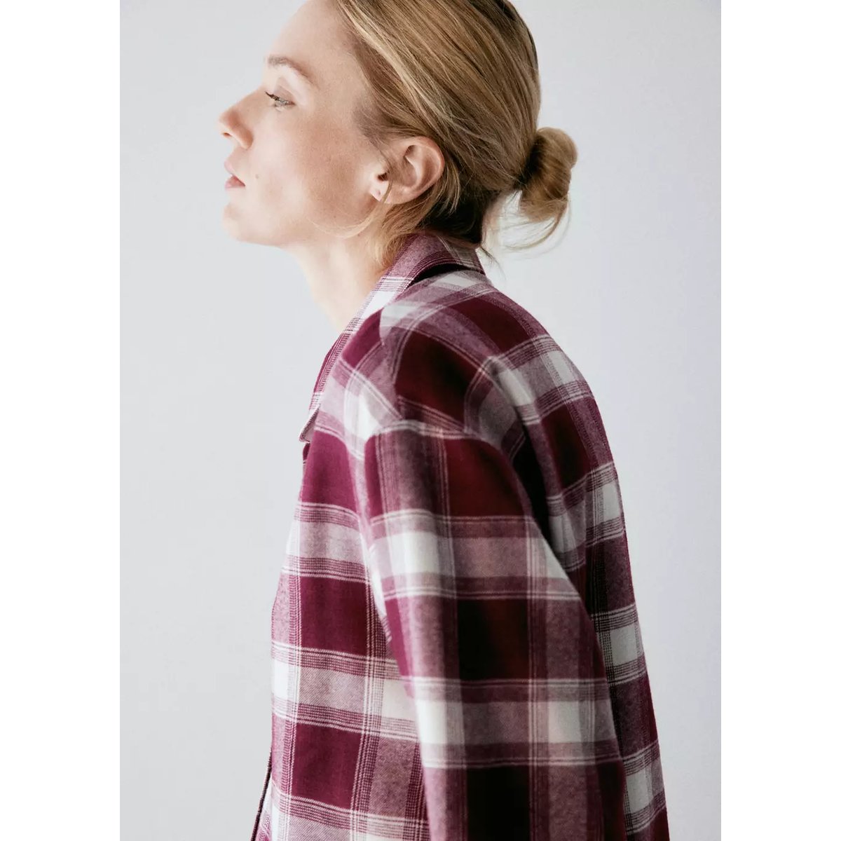 Chemise pyjama flanelle carreaux bordeaux, MANGO